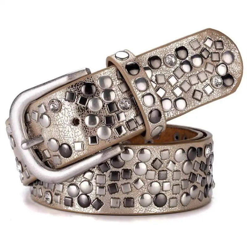 Luxury Fashion Punk Pin Buckle Vintage Rivets Women Leather Belt