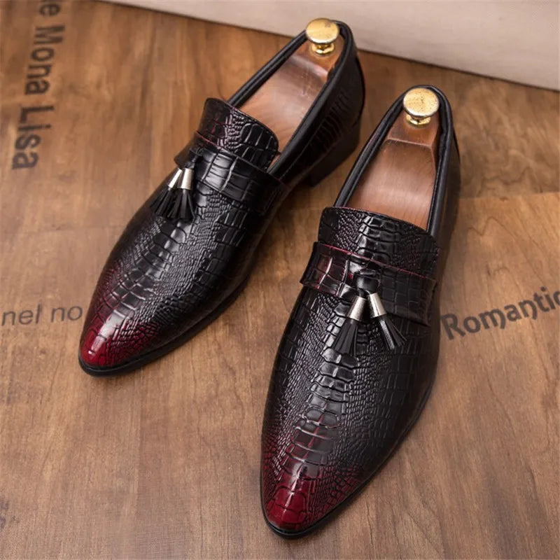 Snake Skin Fashion Tassel Soft Moccasins Mens Genuine Leather Casual Loafers