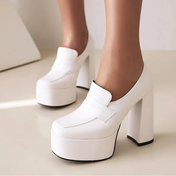 Premium Design Square Heel Round Toe Ladies Pumps