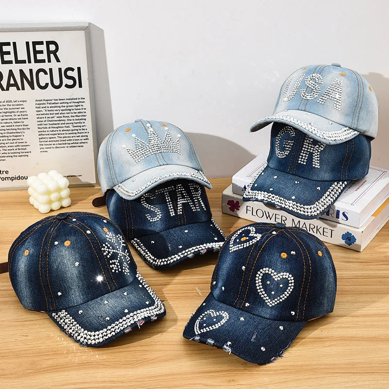 Diamond Encrusted Adjustable Back Buckle Women Baseball Cap