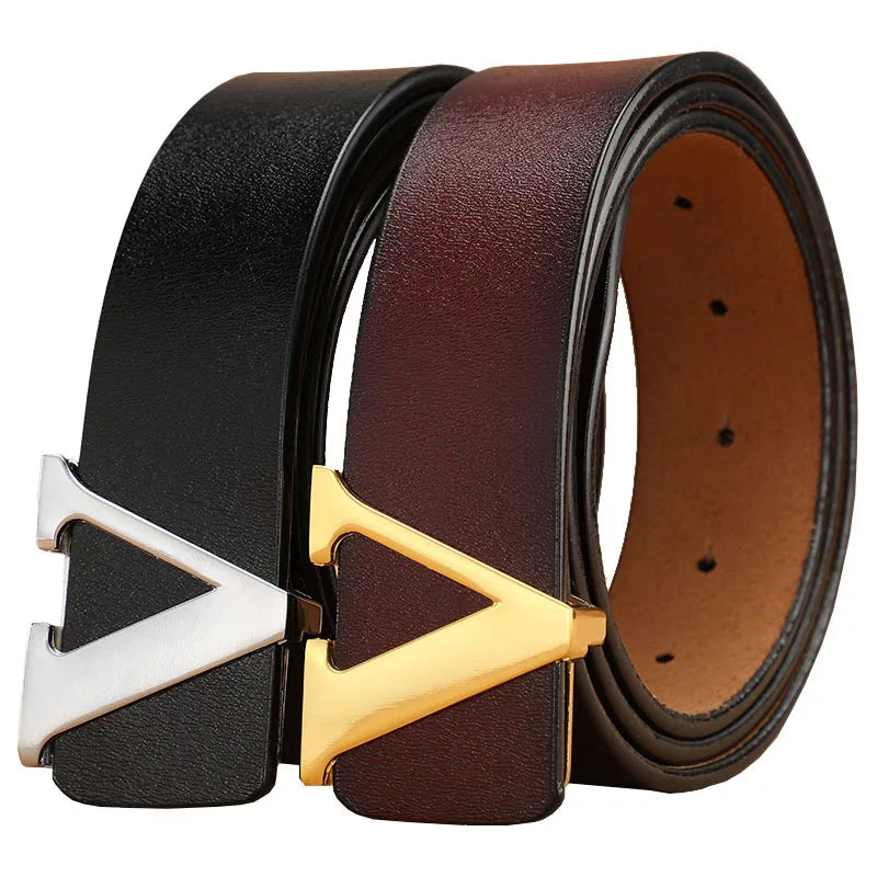 New Retro Pure Leather Smooth Letter Buckle Men Belts
