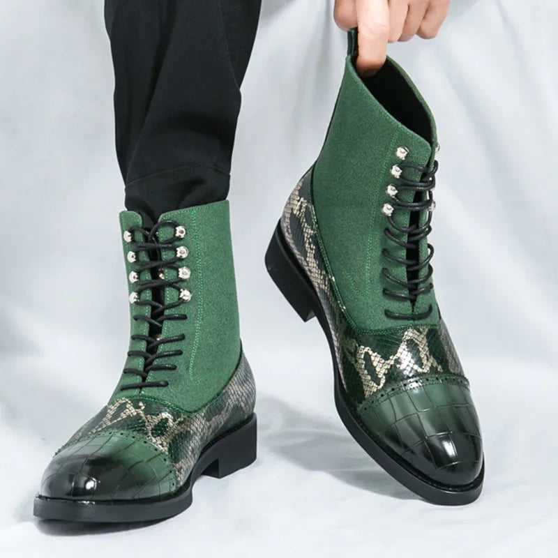 Premium Snakeskin Pattern Pointed Toe Chelsea Boots for Men