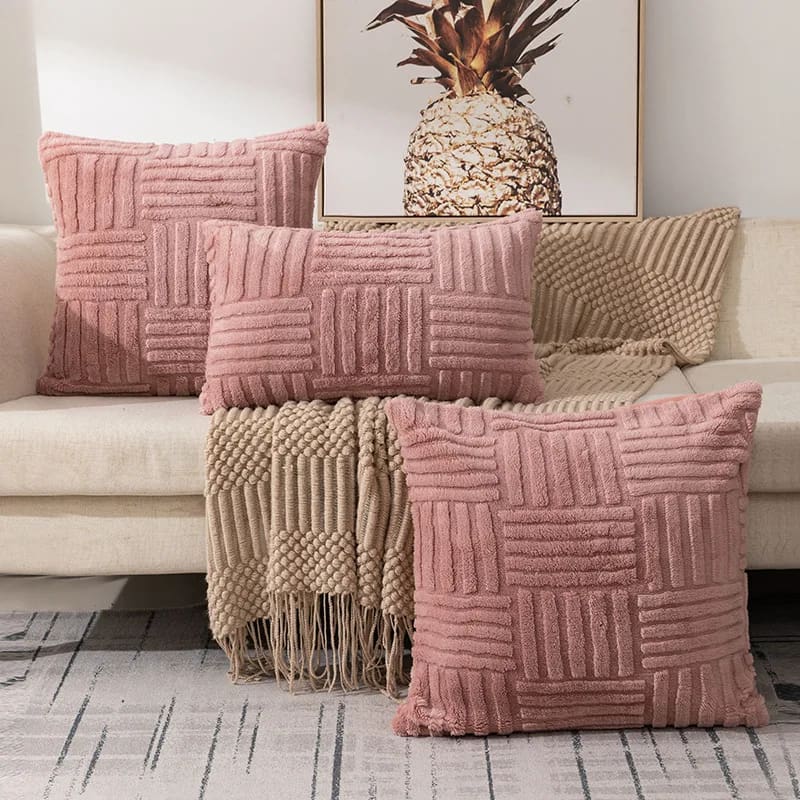 Fuzzy Striped Soft Plush Decorative Throw Pillow Covers PILLOWS CUSHIONS & COVERS