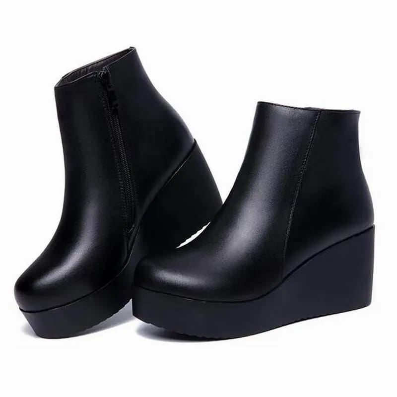 Genuine Leather Wedges Winter Boots For Women WOMEN BOOTS