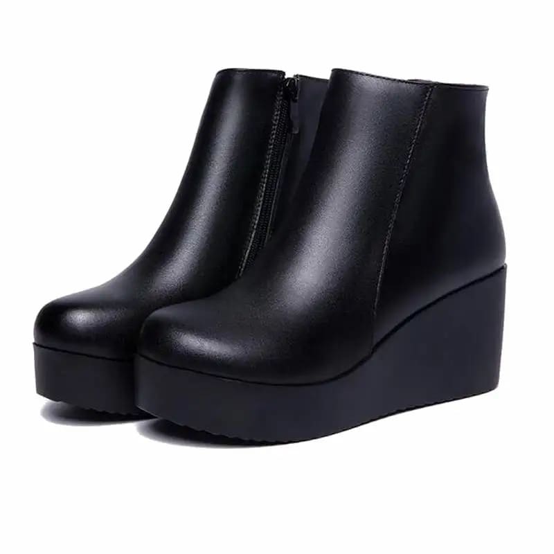 Genuine Leather Wedges Winter Boots For Women WOMEN BOOTS