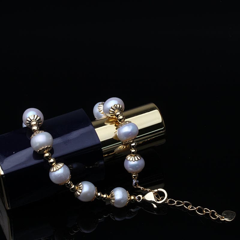 100% real freshwater round pearl bracelet for women