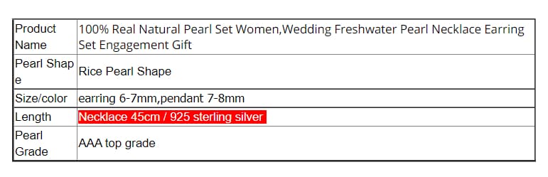 100% real natural pearl set for women