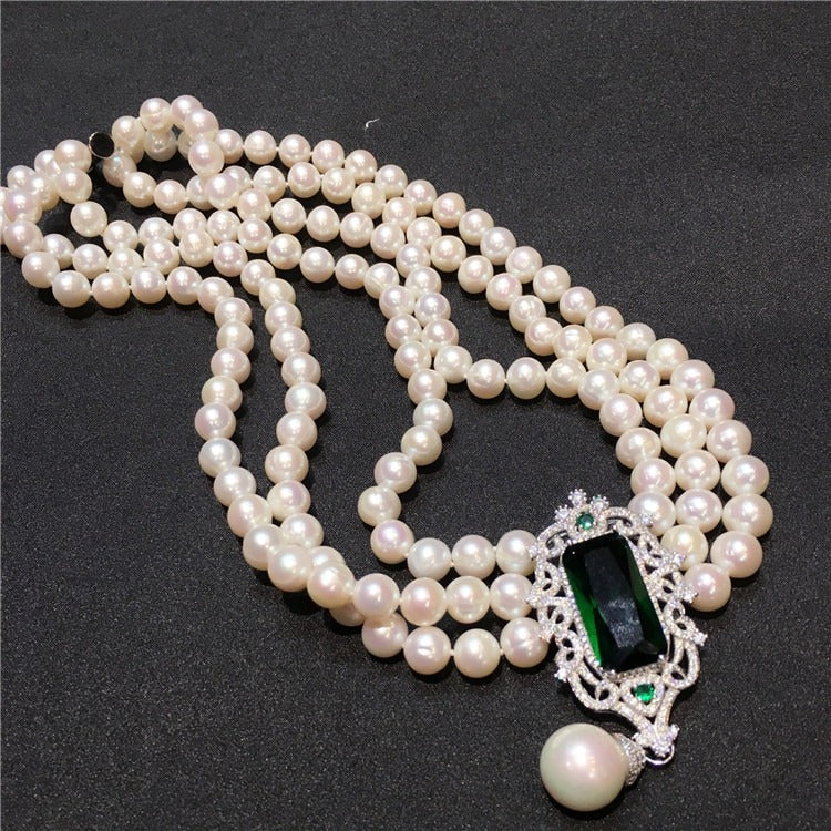 8-9mm natural white freshwater pearl multi-layer necklace