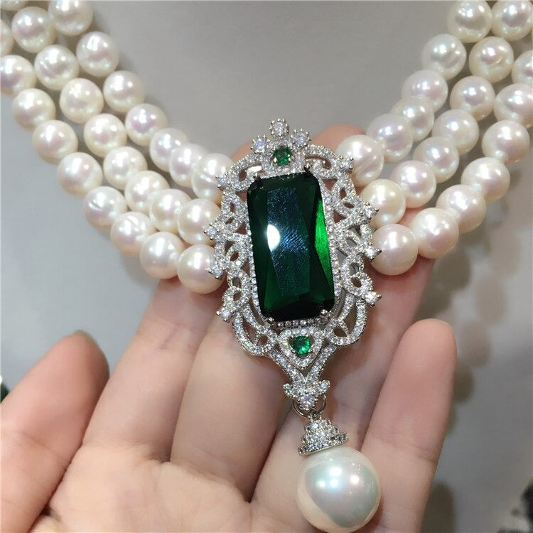 8-9mm natural white freshwater pearl multi-layer necklace