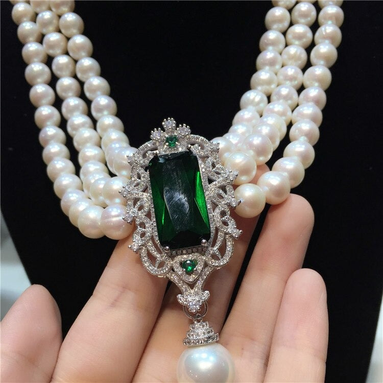 8-9mm natural white freshwater pearl multi-layer necklace