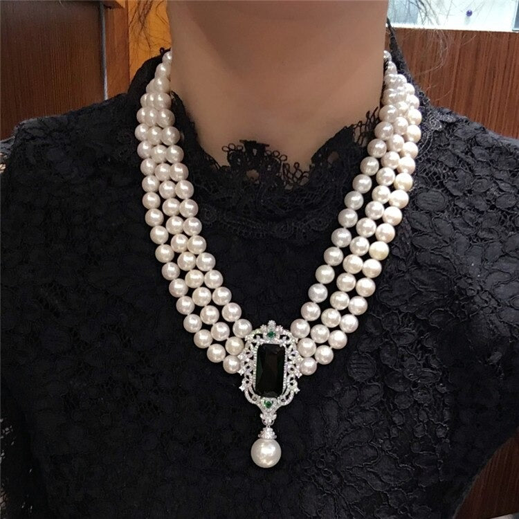 8-9mm natural white freshwater pearl multi-layer necklace