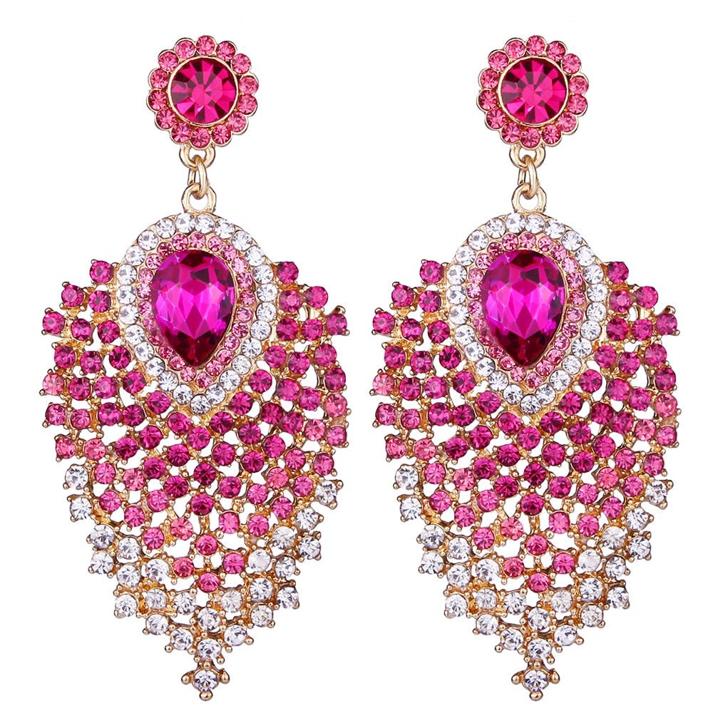 silver plated clear rhinestone crystal long drop earrings
