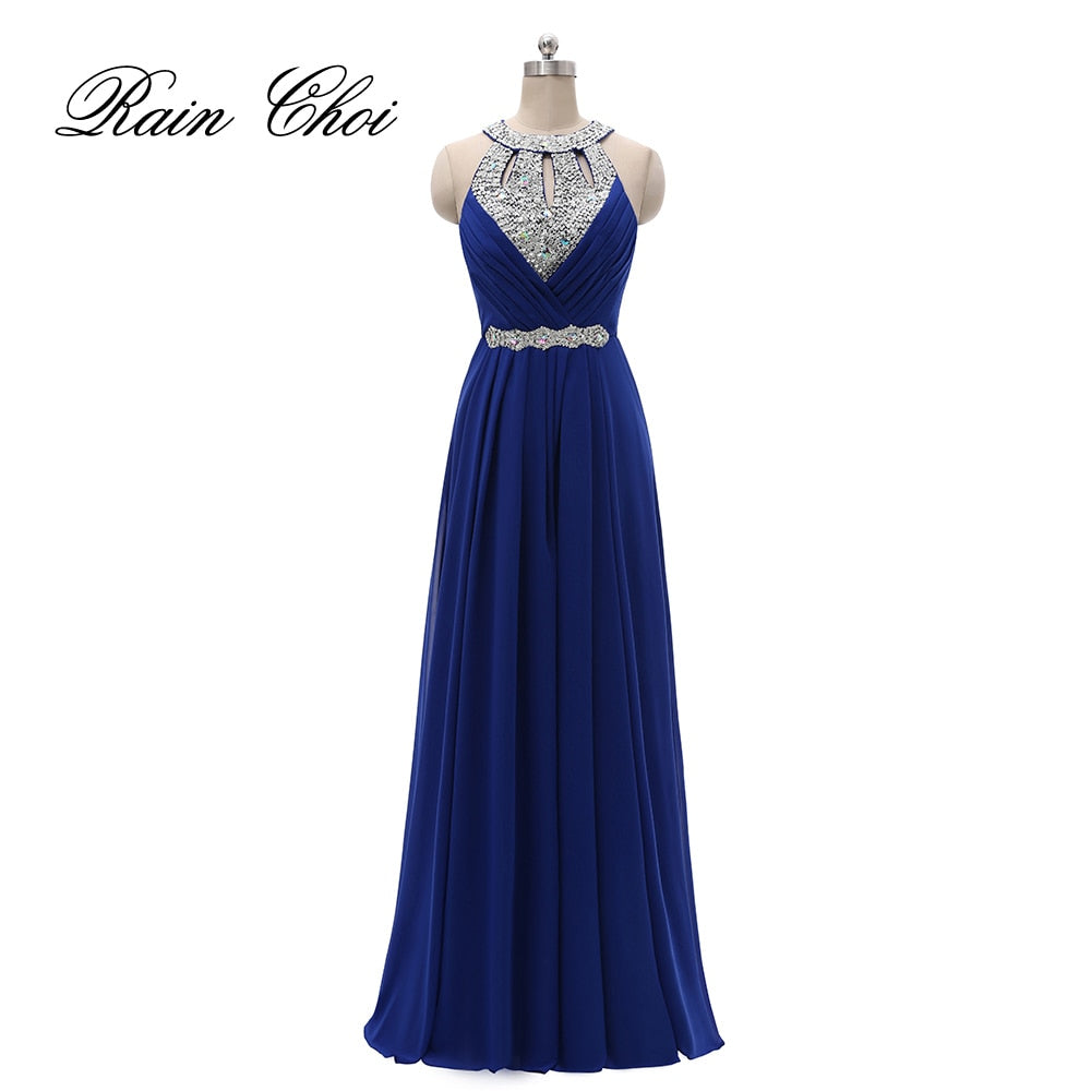 women halter wedding party gown chiffon long bridesmaid dresses