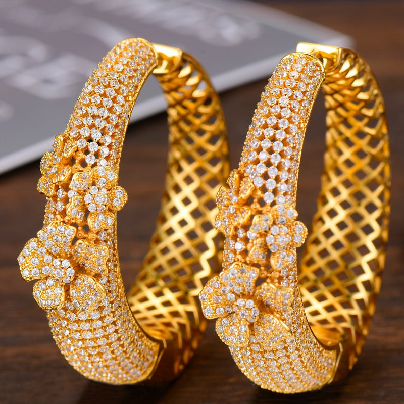 luxury hollow flowers cubic zirconia statement big hoops earrings