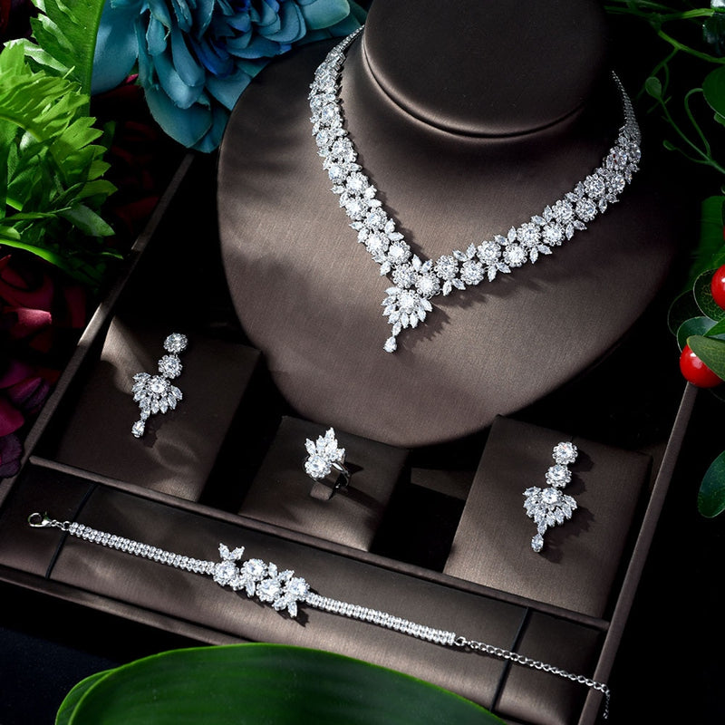 hibride exclusive cubic zirconia 4pcs shining copper tassel jewelry sets