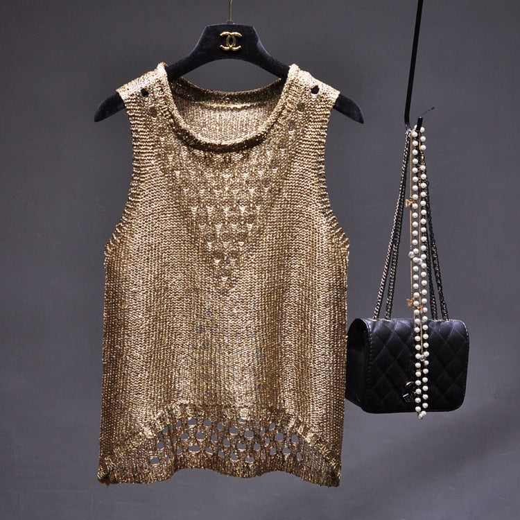 glitter sequined cut out vest sleeveless shirt/top