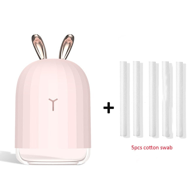 high quality 220ml ultrasonic air humidifier with led night lamp pink and 5 filters