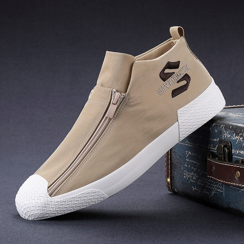 double-row zipper luxury designer light men canvas casual sneakers