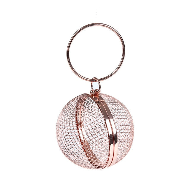 metal evening bags women's wedding bag golden party summer luxury designer handbag mini basketball purse woman wallet handbags rose gold / round shape