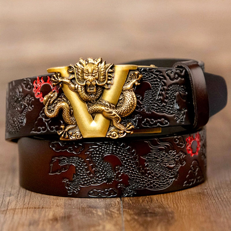 carving dragon pattern automatic buckle belt strap for jeans