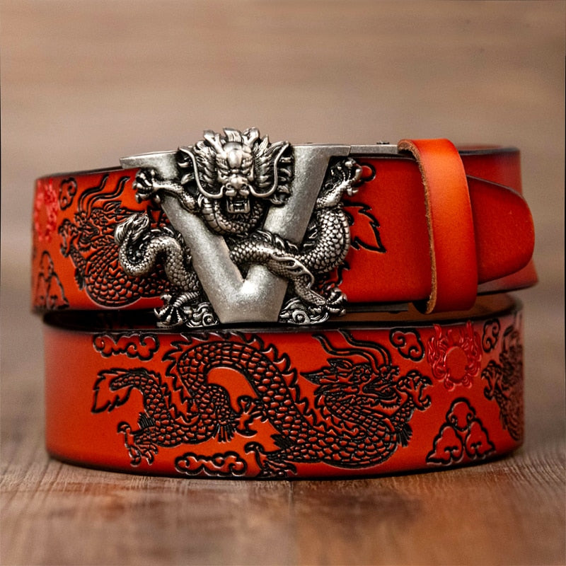 carving dragon pattern automatic buckle belt strap for jeans