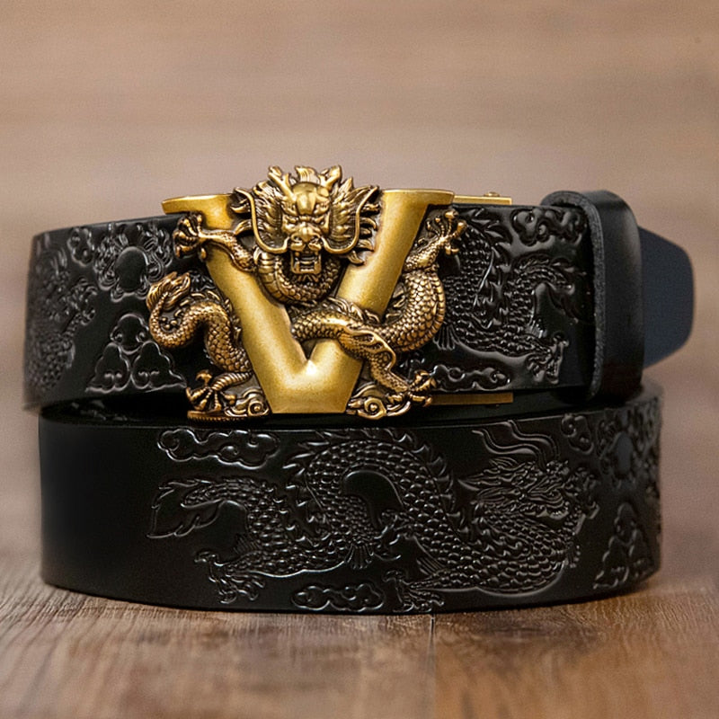 carving dragon pattern automatic buckle belt strap for jeans