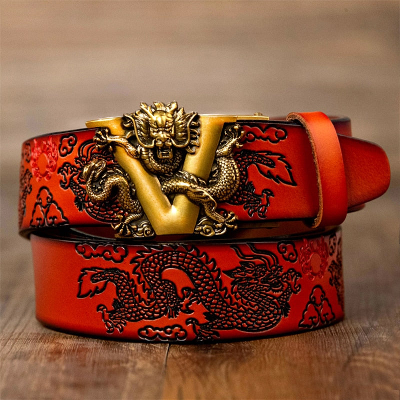 carving dragon pattern automatic buckle belt strap for jeans