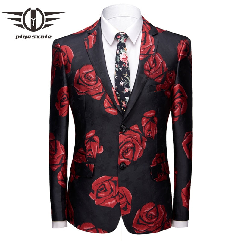 plyesxale black red floral blazer men wedding blazers for men elegant party prom stage blazer masculino dropshipping q12