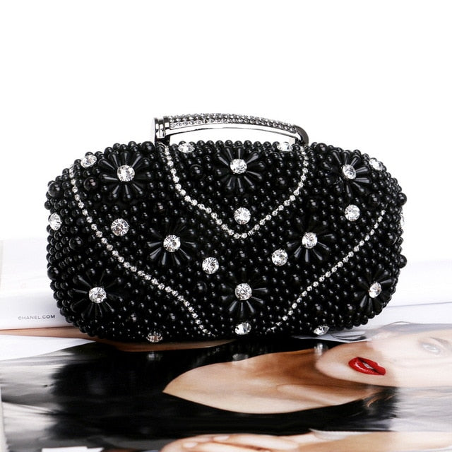 beaded rhinestones handbags with handle ym1114black