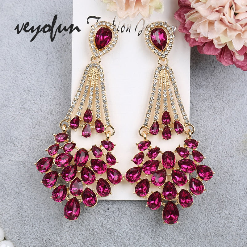 luxury hollow crystal dangle hyperbole drop earrings