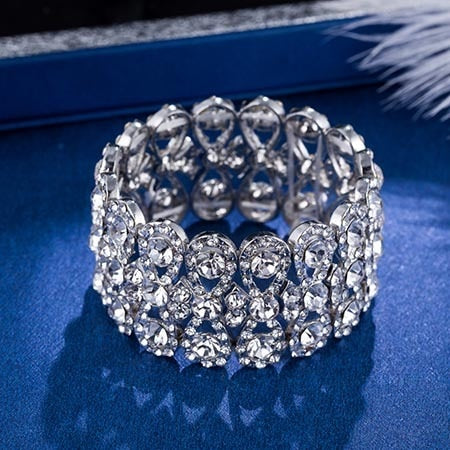 luxury full crystal rhinestones stretch chain wide bracelet white