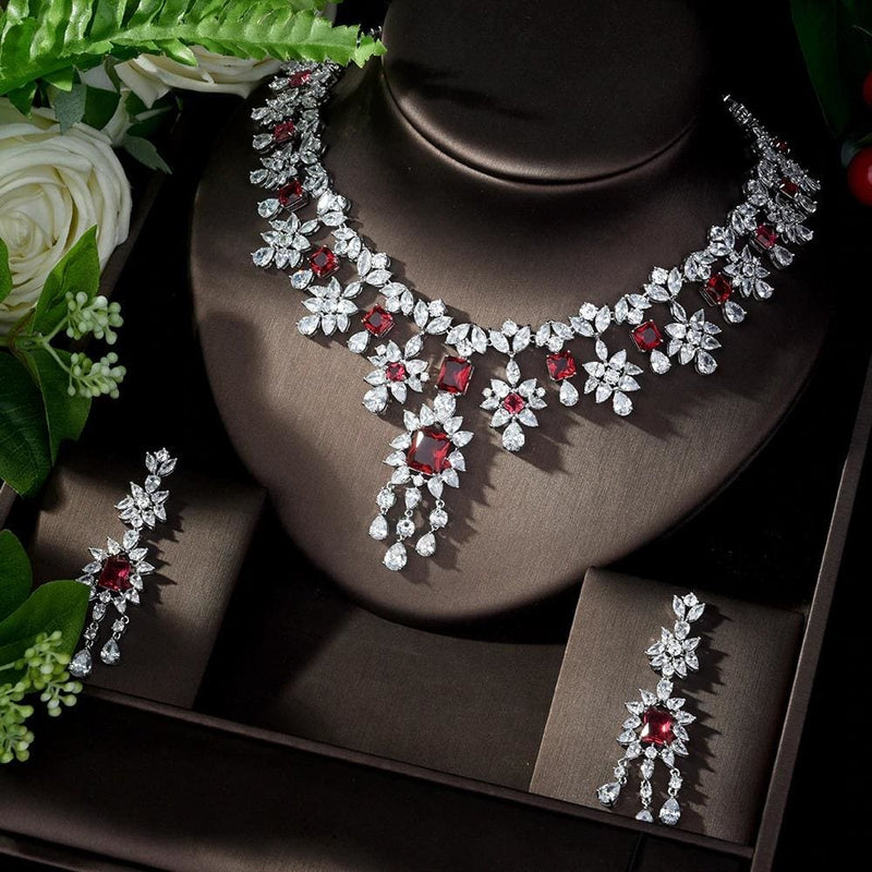 aaa cubic zirconia elegant jewelry sets red