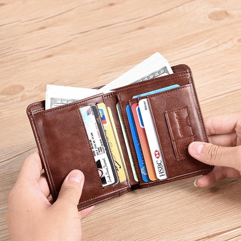 anti theft rfid genuine leather 3 fold short credit card wallet