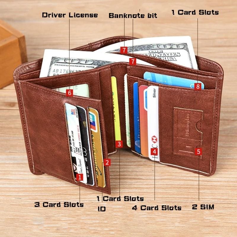 anti theft rfid genuine leather 3 fold short credit card wallet