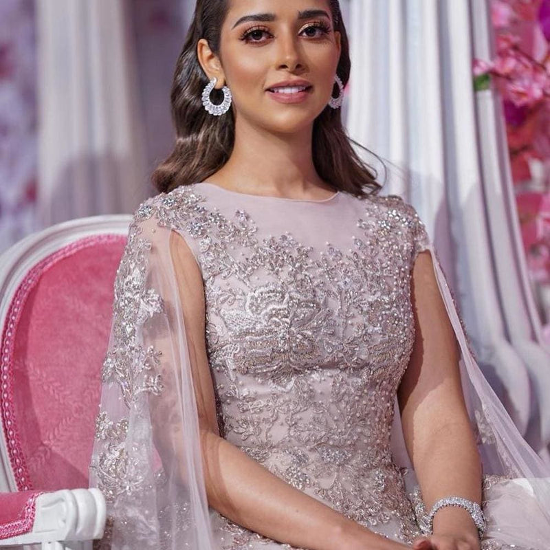 arabic blush pink beaded lace luxury evening dresses with cloak