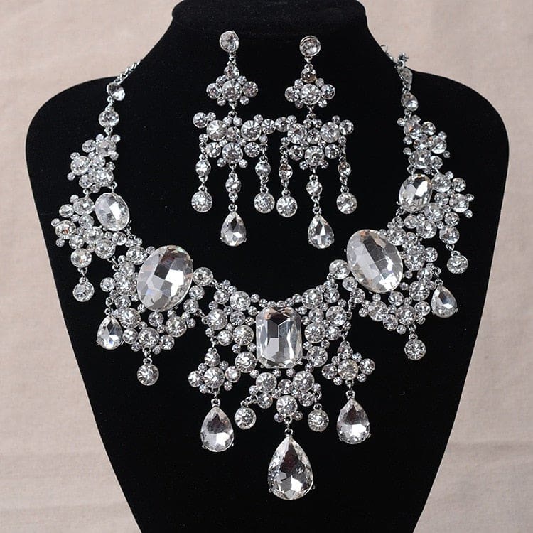 big rhinestone water drop statement crystal bridal jewelry sets