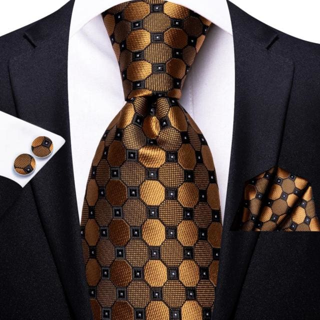 black gold orange dot paisley silk handy cufflink tie for men sn-3398
