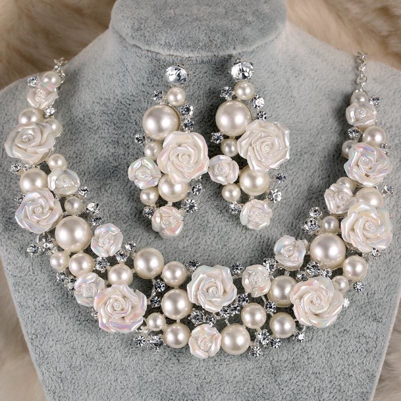 bridal crystal pearl romantic flower rhinestone wedding jewelry set