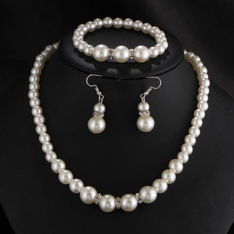 classic white pearl women wedding jewelry set