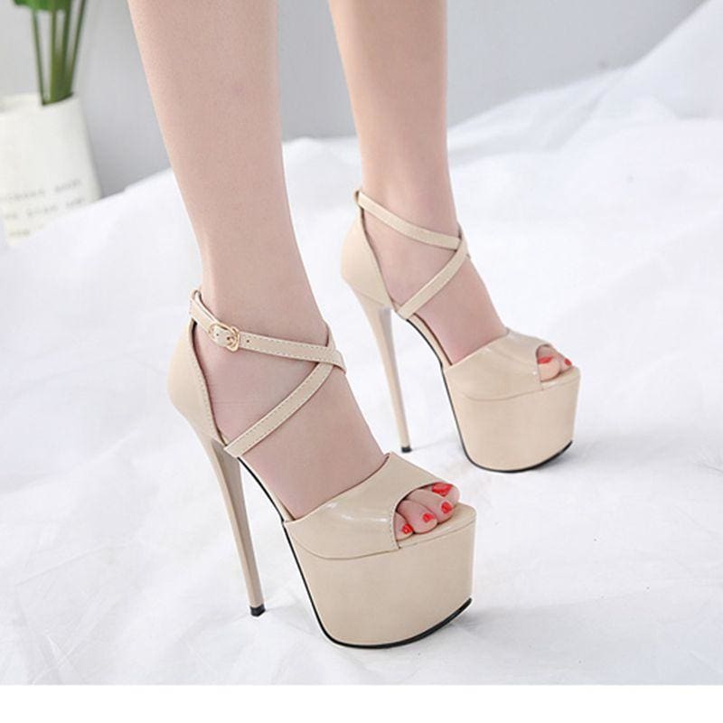 cross-tied buckle platform heels lady party pumps