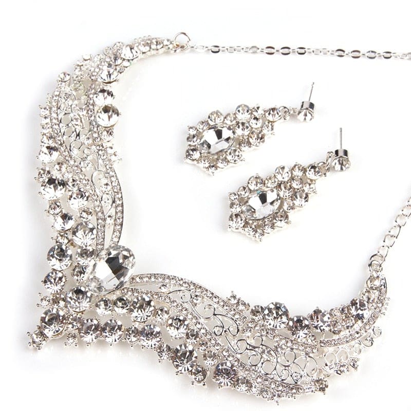 crystal collar rhinestone necklace earrings party jewelry set