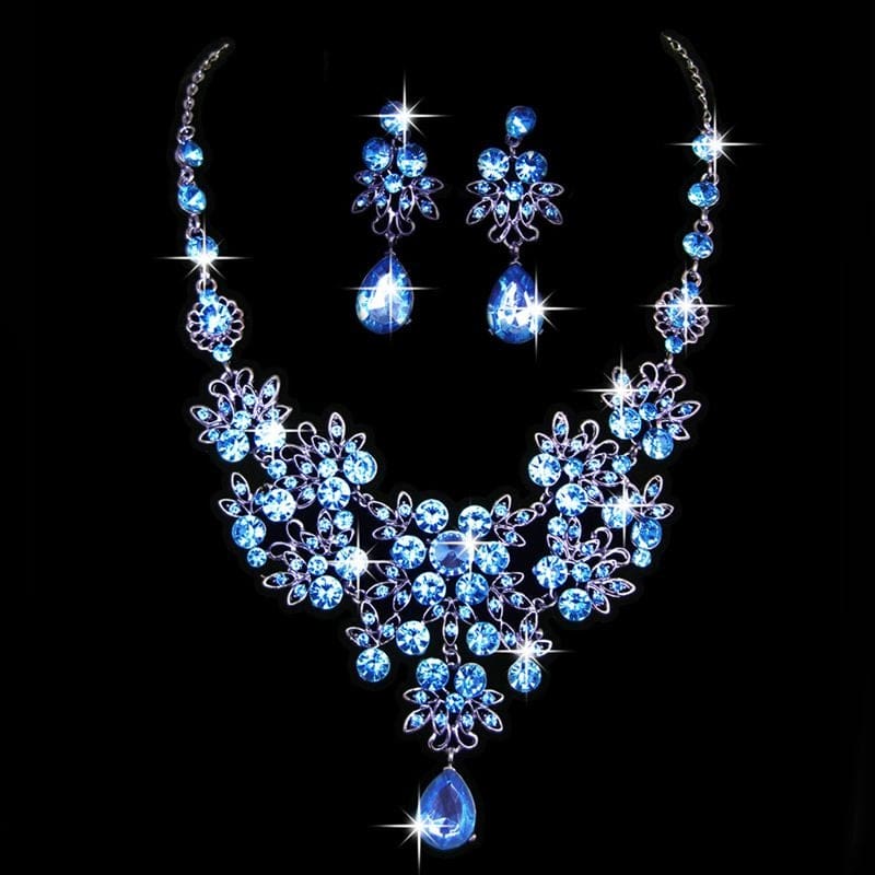 Crystal Rhinestone Necklace Earring Formal Party Prom Jewelry Set