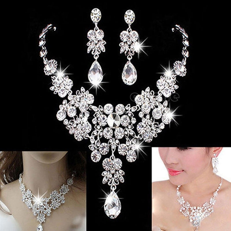 crystal rhinestone necklace earring formal party prom jewelry set