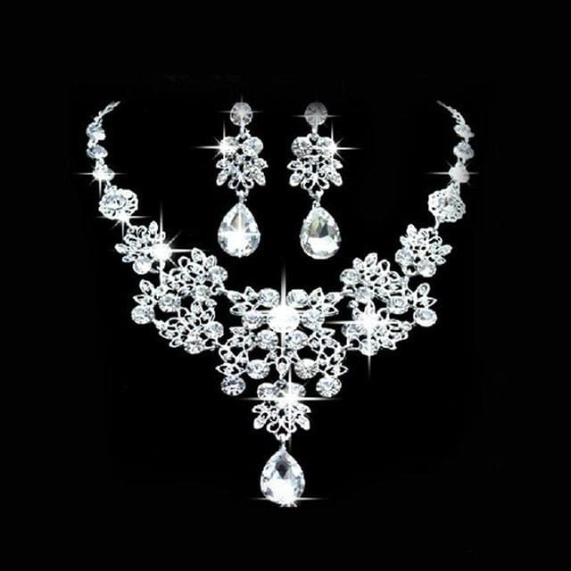 crystal rhinestone necklace earring formal party prom jewelry set white