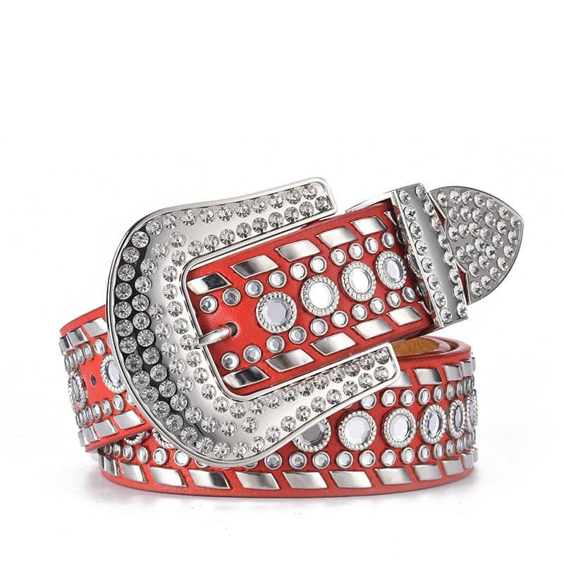 Crystal Rhinestone Versatile Unisex Belt Red / 115 cm WOMEN BELTS
