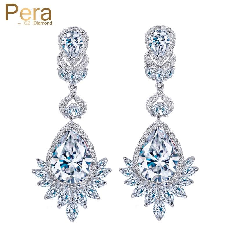 cz brand luxury silver color big water drop cubic zirconia stone earrings