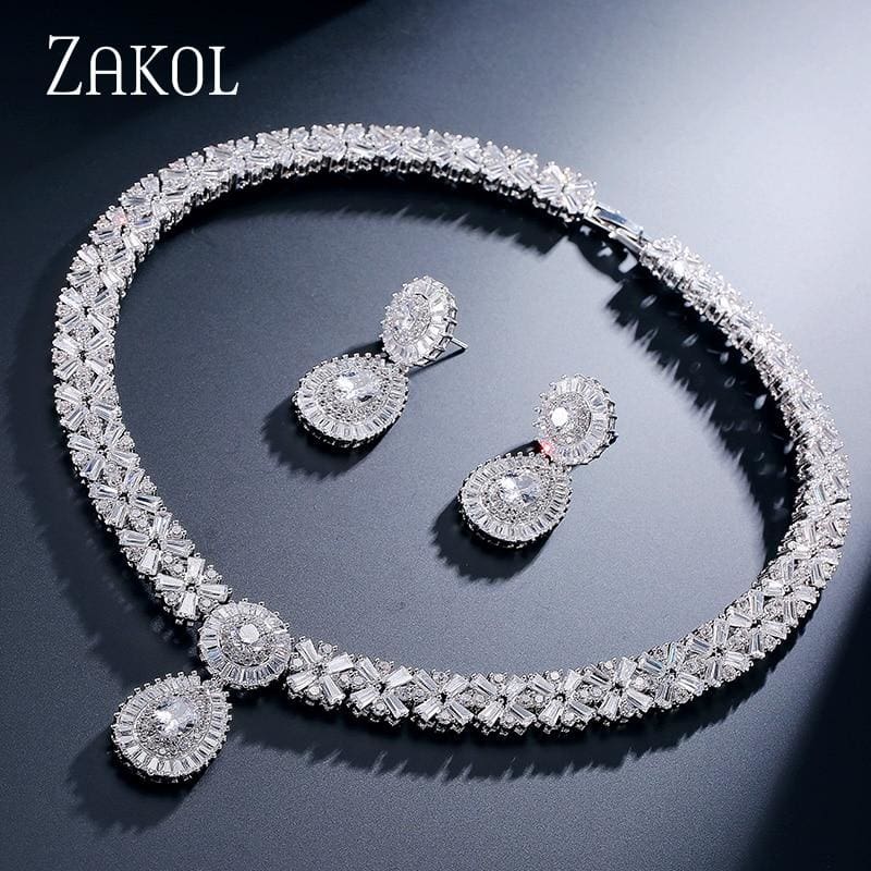 cz zirconia necklace earrings set