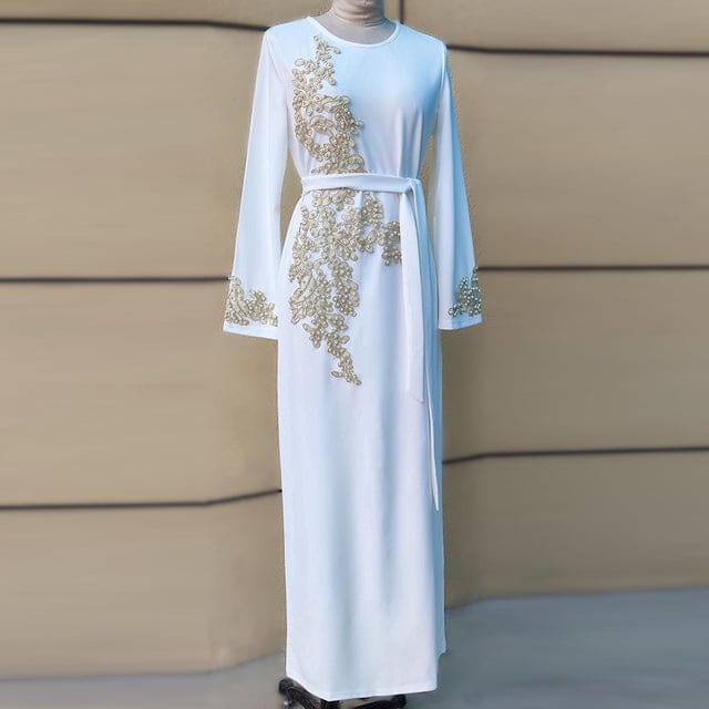 Dubai Kaftan Women Islamic Clothing Eid Festival Abaya White Dress / L HIJAB & BURKA