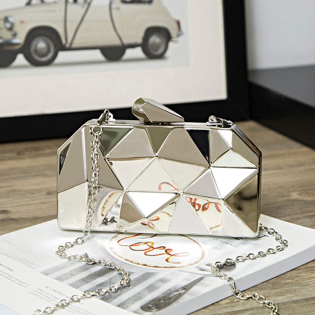 elegant chain gold acrylic box geometric evening handbag for party sliver