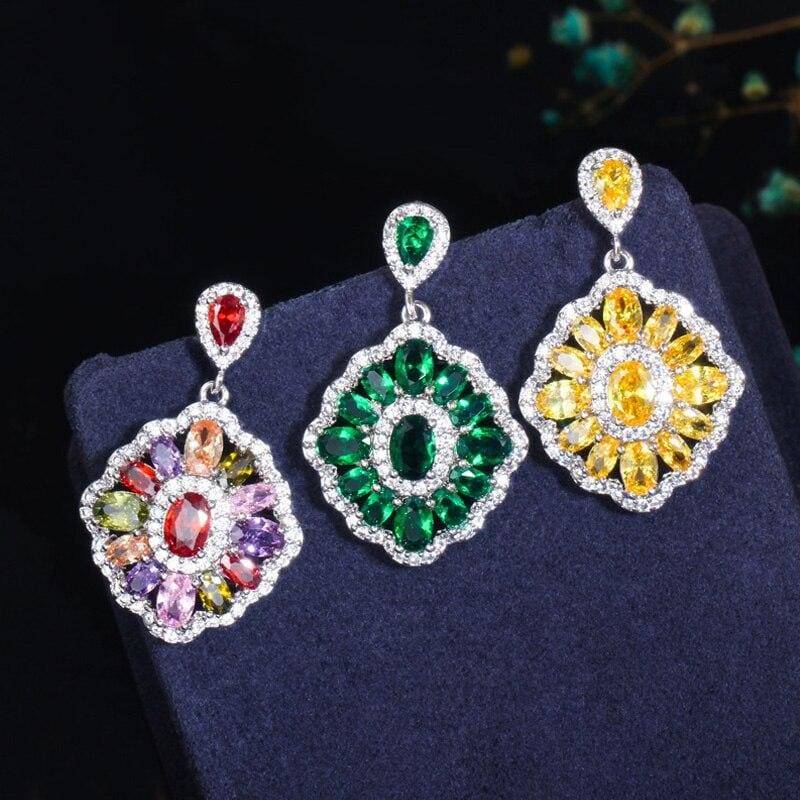 elegant design big square austria crystal stone jewelry set